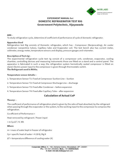 domestic refrigerator test rig pdf